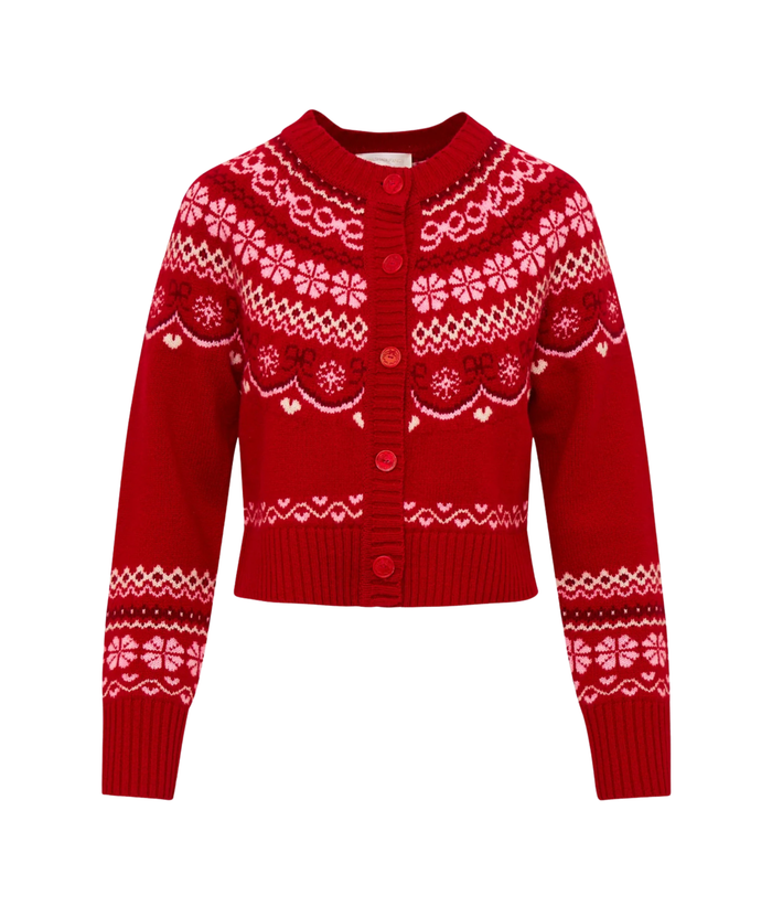 Love Shack Fancy Women Shantae Cardigan Red Velvet Truffle Distressed/seasonal womens Love Shack Fancy