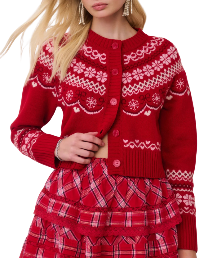 Love Shack Fancy Women Shantae Cardigan Red Velvet Truffle Distressed/seasonal womens Love Shack Fancy