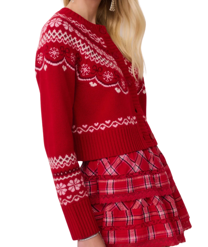 Love Shack Fancy Women Shantae Cardigan Red Velvet Truffle Distressed/seasonal womens Love Shack Fancy