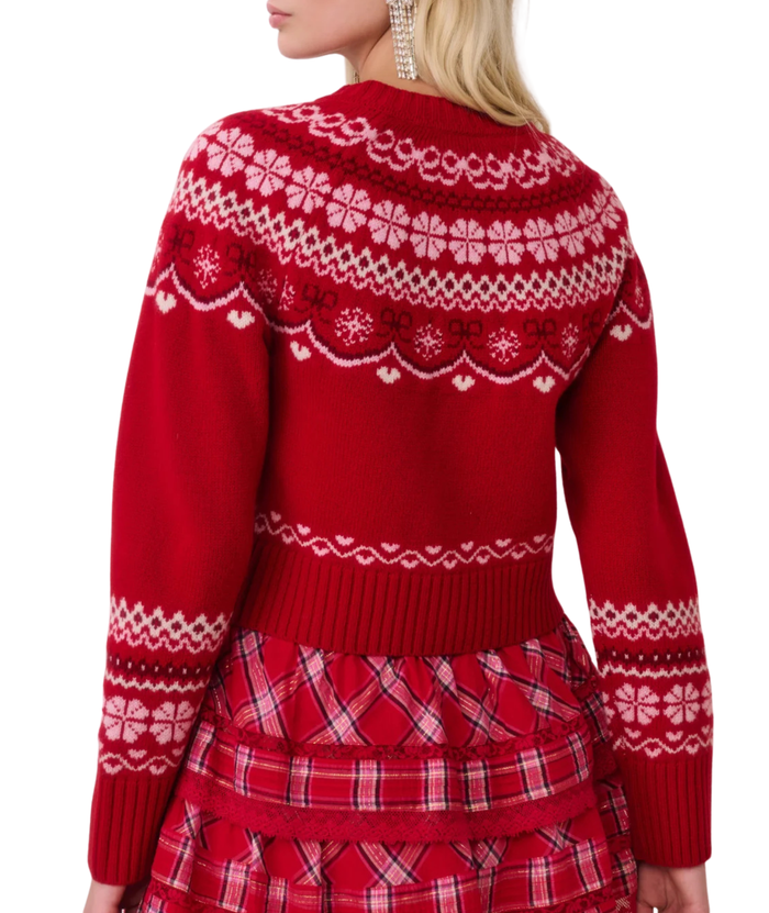 Love Shack Fancy Women Shantae Cardigan Red Velvet Truffle Distressed/seasonal womens Love Shack Fancy