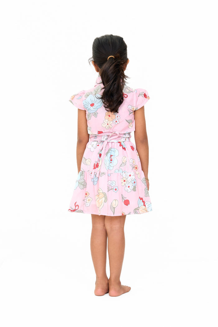 The Nesavu Girls Fancy Frock Lovely Girls Jacket Ethnic Dress with Pink Floral Patterns and Detachable Jacket Nesavu Nesavu Lovely Pink Floral Jacket Ethnic Dress Detachable Layer Girls