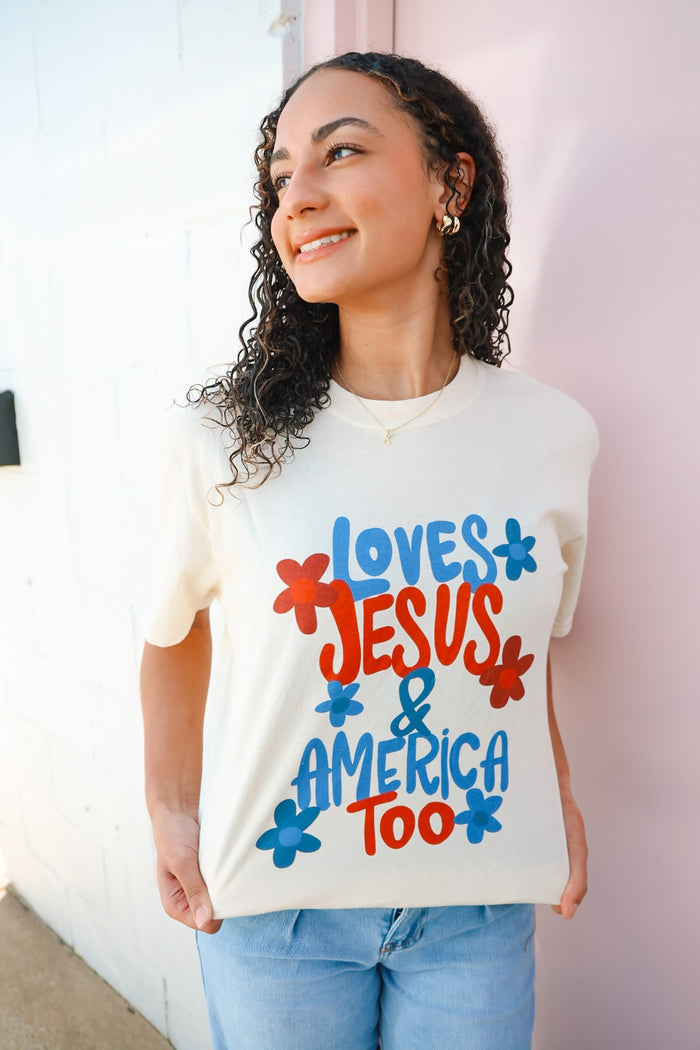 Loves Jesus and America Too Tee