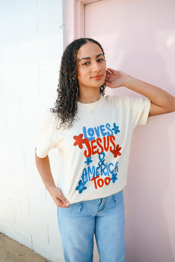 Loves Jesus and America Too Tee