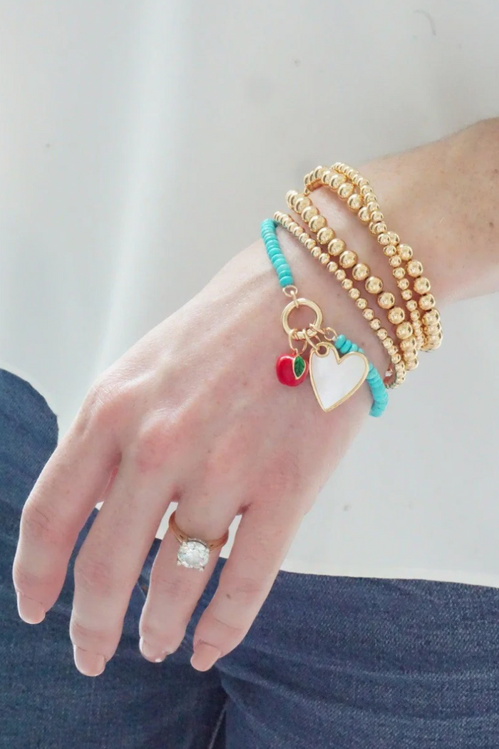 Lucy Gemstone Beaded Charm Bracelet Base in Turquoise