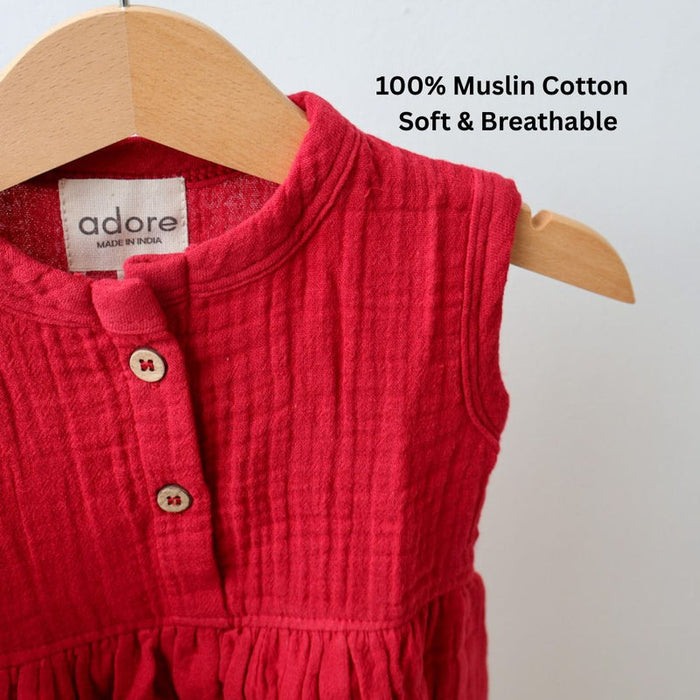 Maroon Organic Muslin Cotton Frocks (0-3 Years)