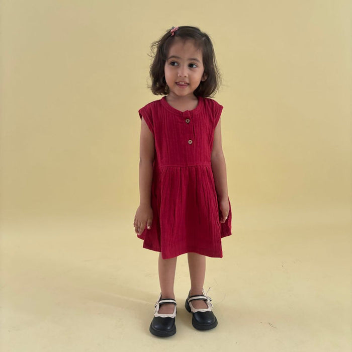 Maroon Organic Muslin Cotton Frocks (0-3 Years)