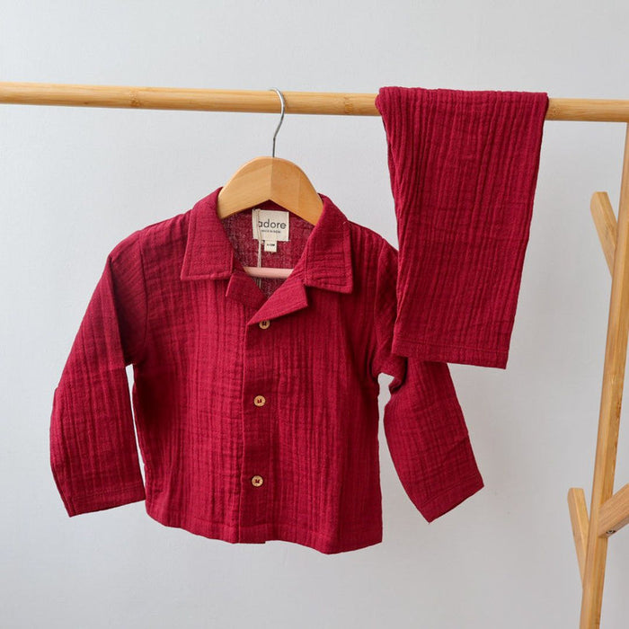 Maroon Organic Muslin Cotton Full Sleeve Set (6 Months – 4 Years)