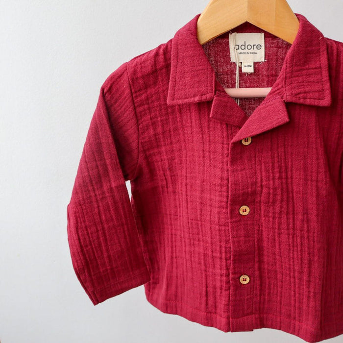 Maroon Organic Muslin Cotton Full Sleeve Set (6 Months – 4 Years)