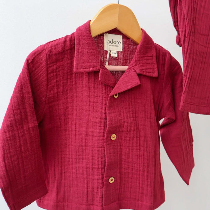 Maroon Organic Muslin Cotton Full Sleeve Set (6 Months – 4 Years)