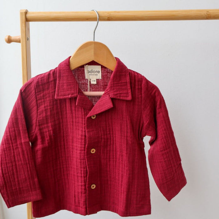 Maroon Organic Muslin Cotton Full Sleeve Set (6 Months – 4 Years)