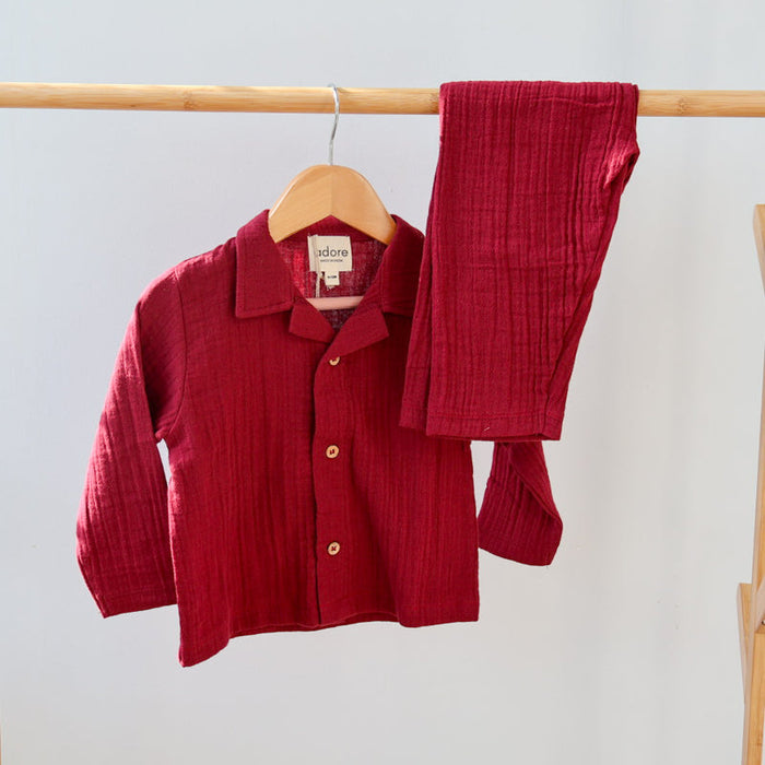Maroon Organic Muslin Cotton Full Sleeve Set (6 Months – 4 Years)