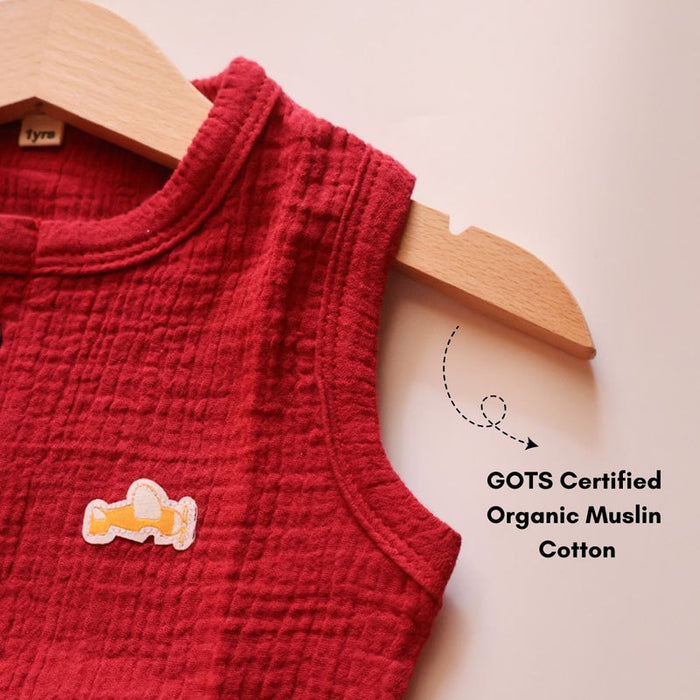 Maroon Organic Muslin Cotton Sleeveless Tshirt and Shorts (6 Months – 4 Years)