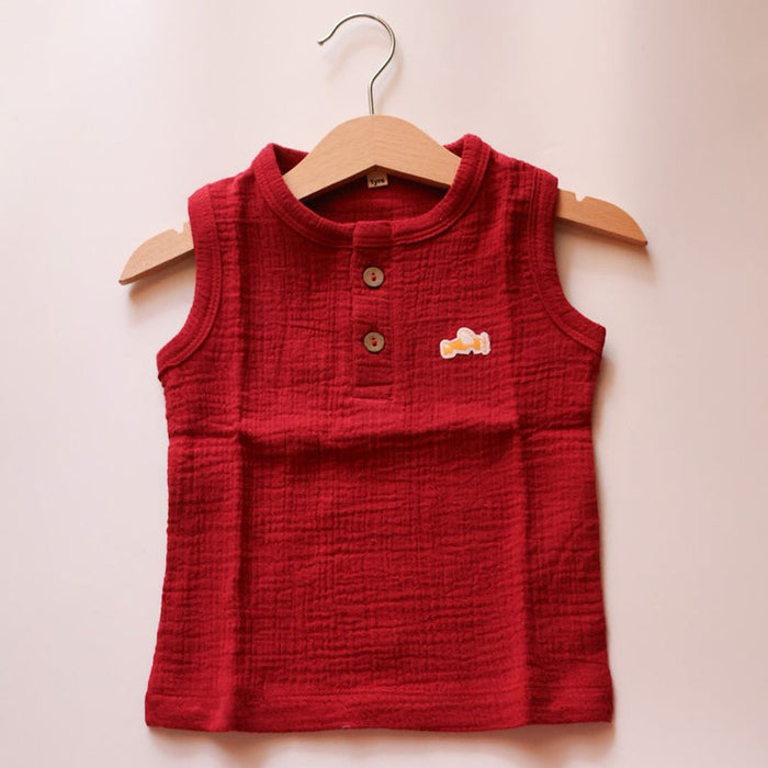 Maroon Organic Muslin Cotton Sleeveless Tshirt and Shorts (6 Months – 4 Years)