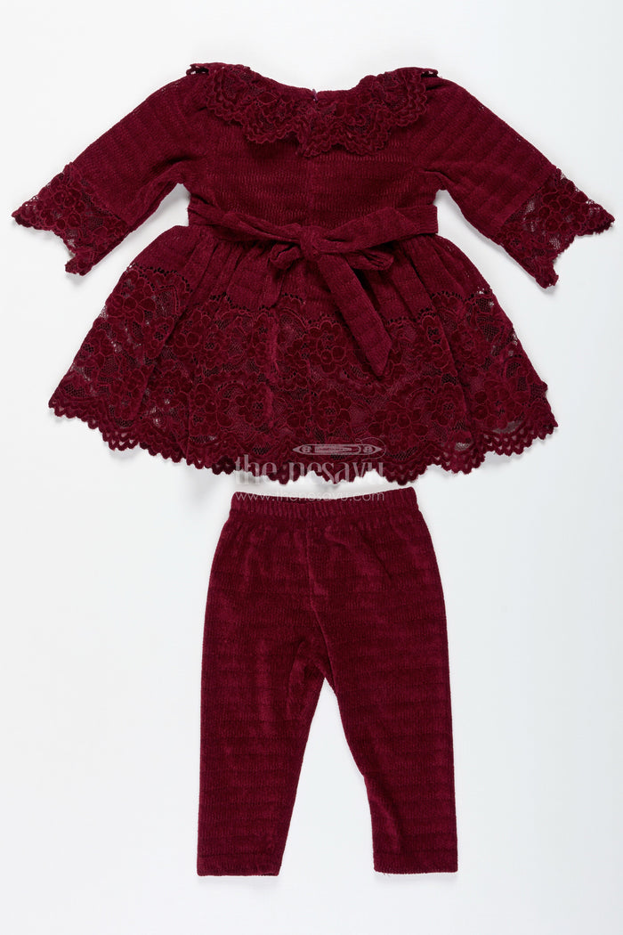 The Nesavu Girls Sharara / Plazo Set Maroon Velvet Sharara Set for Toddler Girls Ethnic Outfit with Embroidered Yoke for Weddings Nesavu Nesavu Maroon Velvet Sharara Set Toddler Girls Ethnic Outfit Embroidered Yoke Weddings
