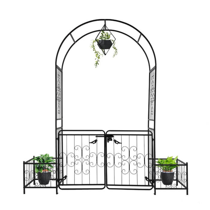 Metal Outdoor Garden Arch Trellis Arbor with Gate