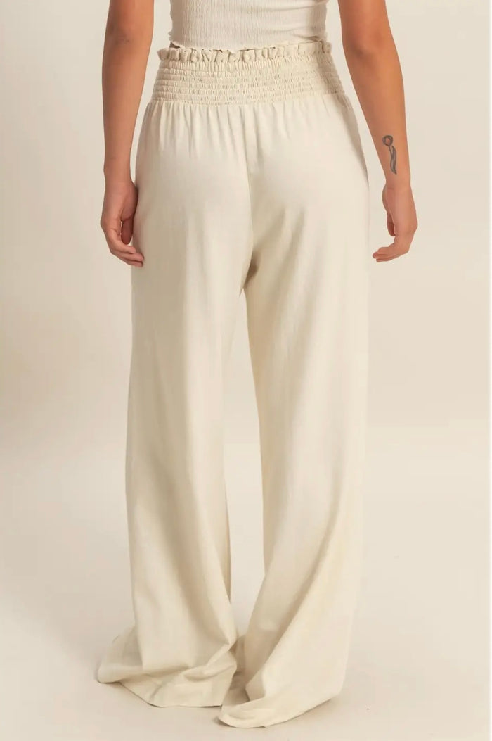 Mineral Washed Wide-Leg Smocked Waist Pants