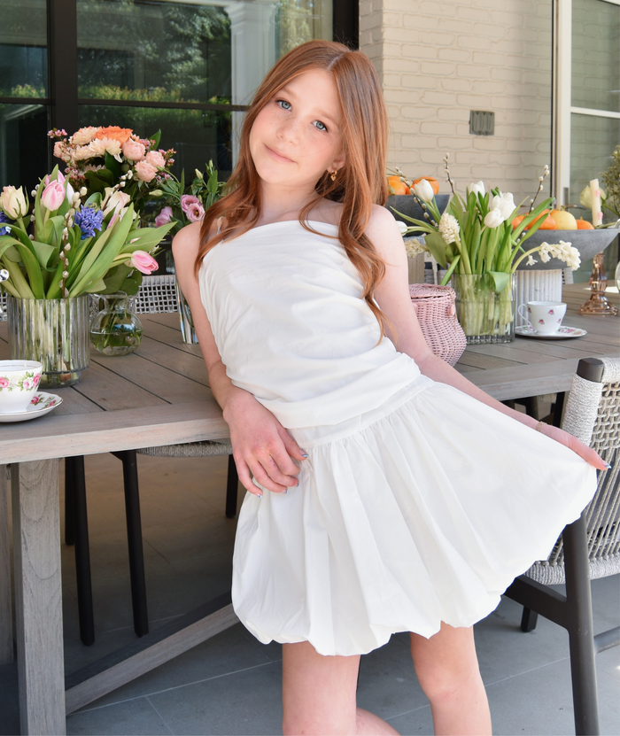 Mini Dreamers Girls Joelle Bubble Dress Distressed/seasonal girls Mini Dreamers White Y/S (7/8)