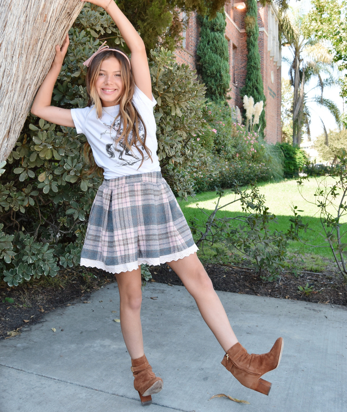 Mini Dreamers Girls Sloane Plaid Skirt Girls Casual Bottoms Mini Dreamers
