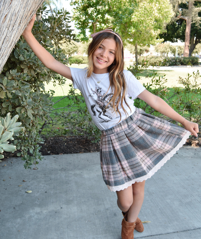Mini Dreamers Girls Sloane Plaid Skirt Girls Casual Bottoms Mini Dreamers