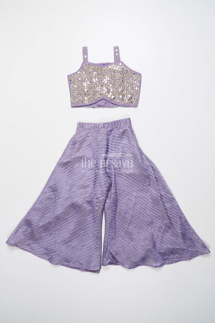 The Nesavu Girls Sharara / Plazo Set Mirror Embroidered Sharara Set for Girls In Viscose Georgette Ethnic Glam for Weddings Nesavu Nesavu girls viscose georgette sharara set mirror work festive wedding outfit kids