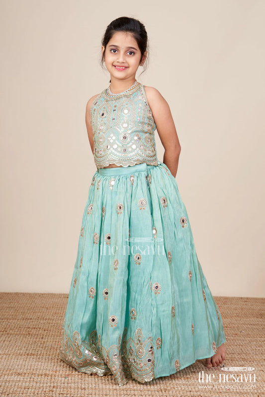 The Nesavu Girls Lehenga Choli Mirror Work Lehenga Choli for Baby Girl for Weddings and Birthdays Nesavu 16 (1Y) / Blue GL823A-16 Nesavu baby girl lehenga choli mirror work embroidery weddings festive celebrations