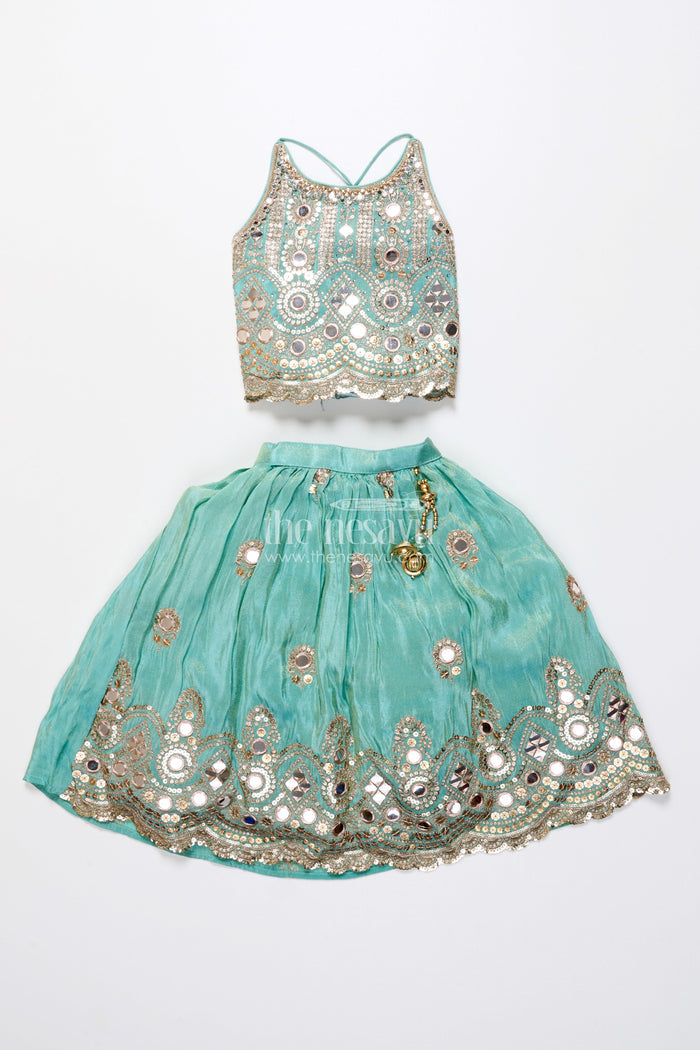 The Nesavu Girls Lehenga Choli Mirror Work Lehenga Choli for Baby Girl for Weddings and Birthdays Nesavu Nesavu baby girl lehenga choli mirror work embroidery weddings festive celebrations