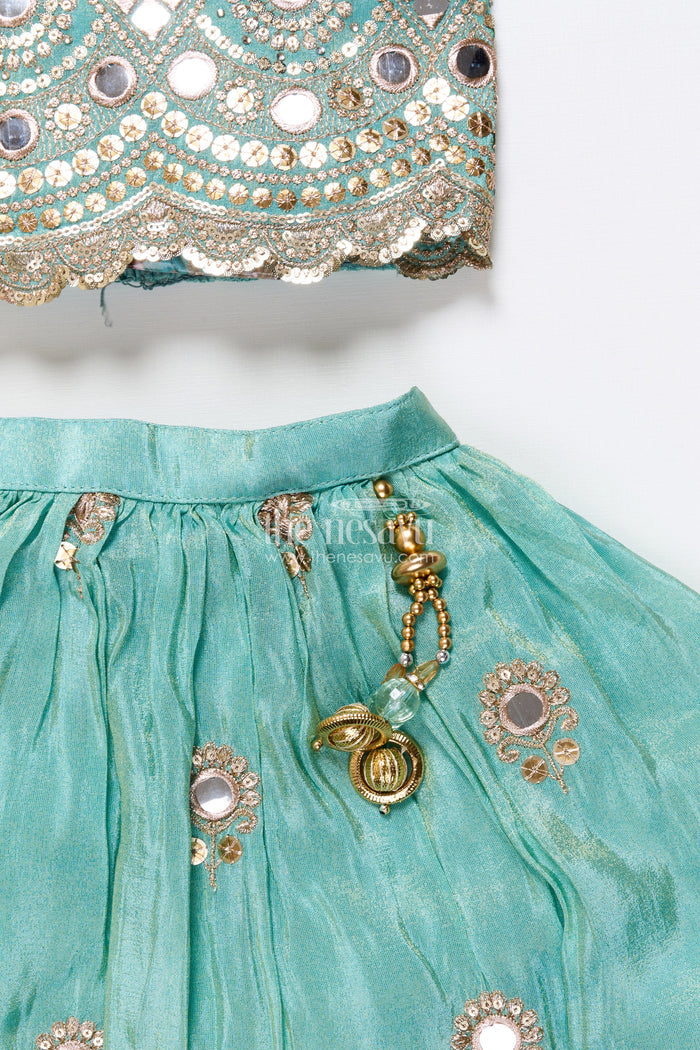 The Nesavu Girls Lehenga Choli Mirror Work Lehenga Choli for Baby Girl for Weddings and Birthdays Nesavu Nesavu baby girl lehenga choli mirror work embroidery weddings festive celebrations
