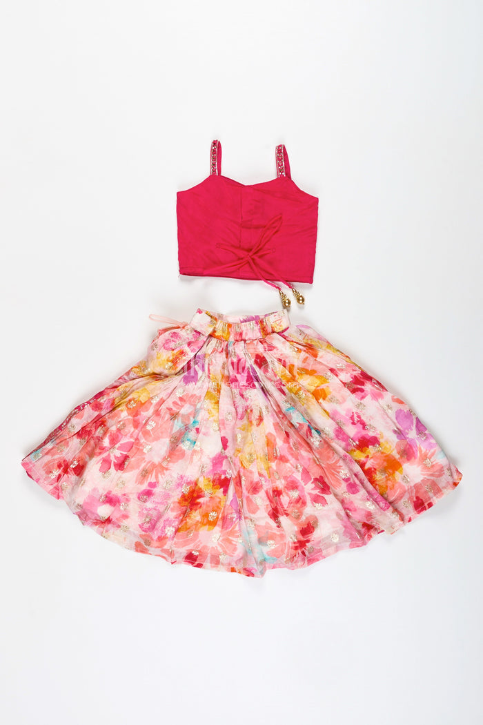 The Nesavu Girls Lehenga Choli Mirror Work Lehenga for Girls Festival Partywear Set Nesavu Nesavu Girls Mirror Work Lehenga Choli Set Pink Multicolor Floral Printed Skirt Party Wear