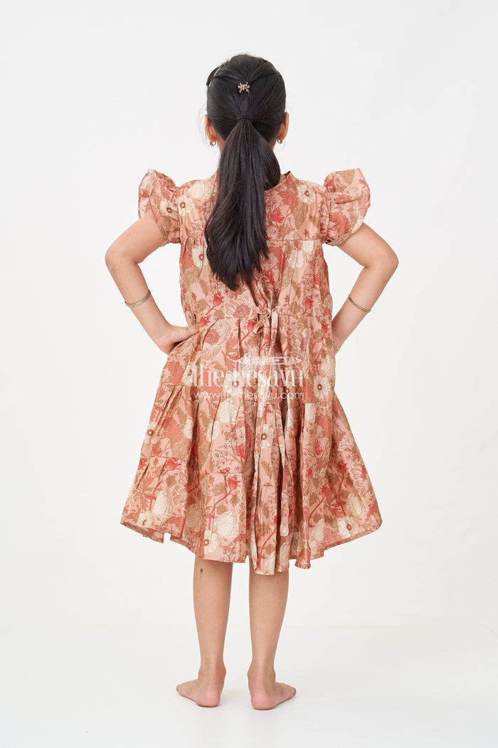 The Nesavu Girls Cotton Frock Modal Silk Frocks for Kids in Floral Printed Blend with Frill Sleeves and Soft Flared Layers Nesavu Nesavu Modal Silk Frocks Kids Floral Digital Print Ruffle Sleeves Breathable Modal Silk Blend