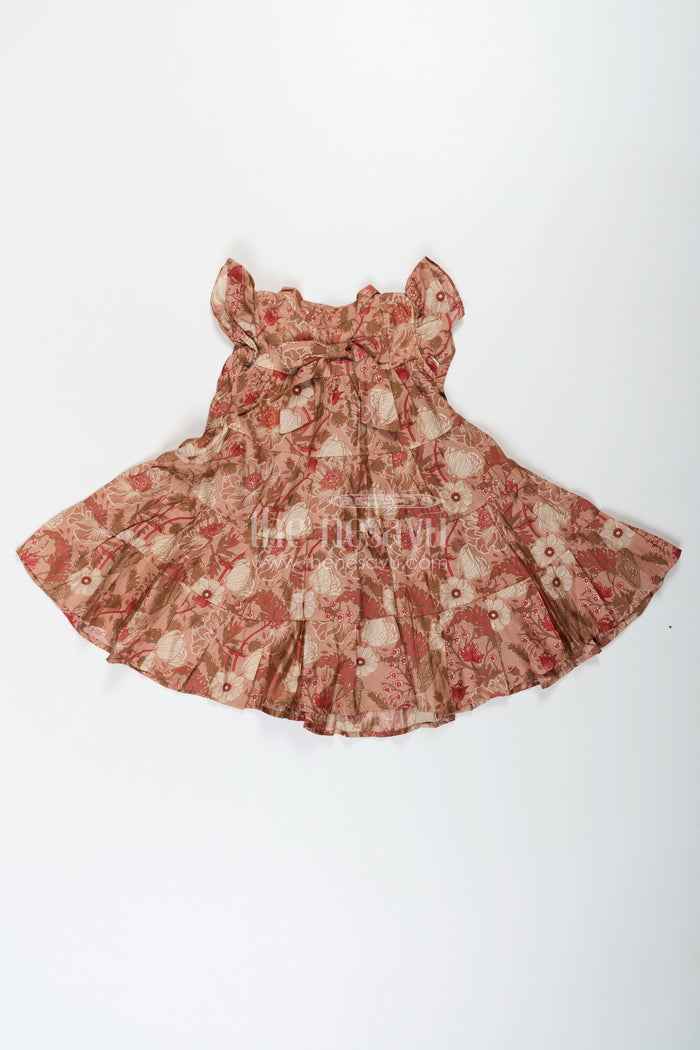 The Nesavu Girls Cotton Frock Modal Silk Frocks for Kids in Floral Printed Blend with Frill Sleeves and Soft Flared Layers Nesavu Nesavu Modal Silk Frocks Kids Floral Digital Print Ruffle Sleeves Breathable Modal Silk Blend