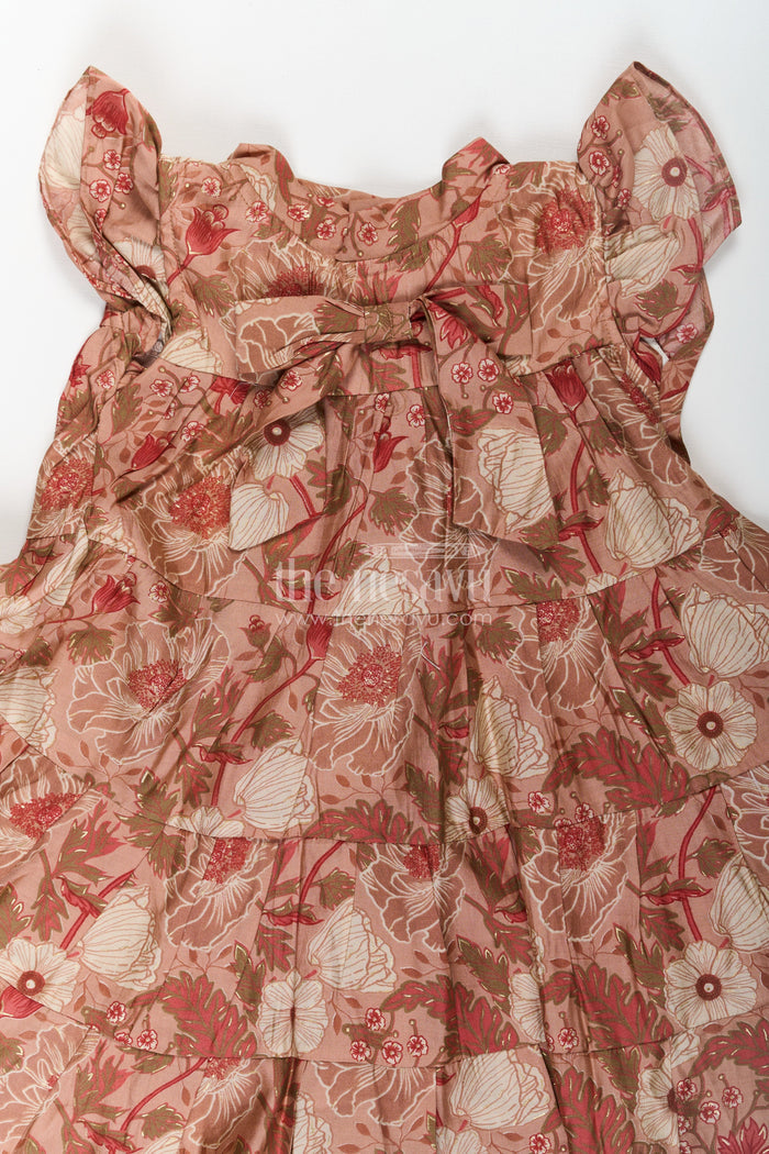 The Nesavu Girls Cotton Frock Modal Silk Frocks for Kids in Floral Printed Blend with Frill Sleeves and Soft Flared Layers Nesavu Nesavu Modal Silk Frocks Kids Floral Digital Print Ruffle Sleeves Breathable Modal Silk Blend
