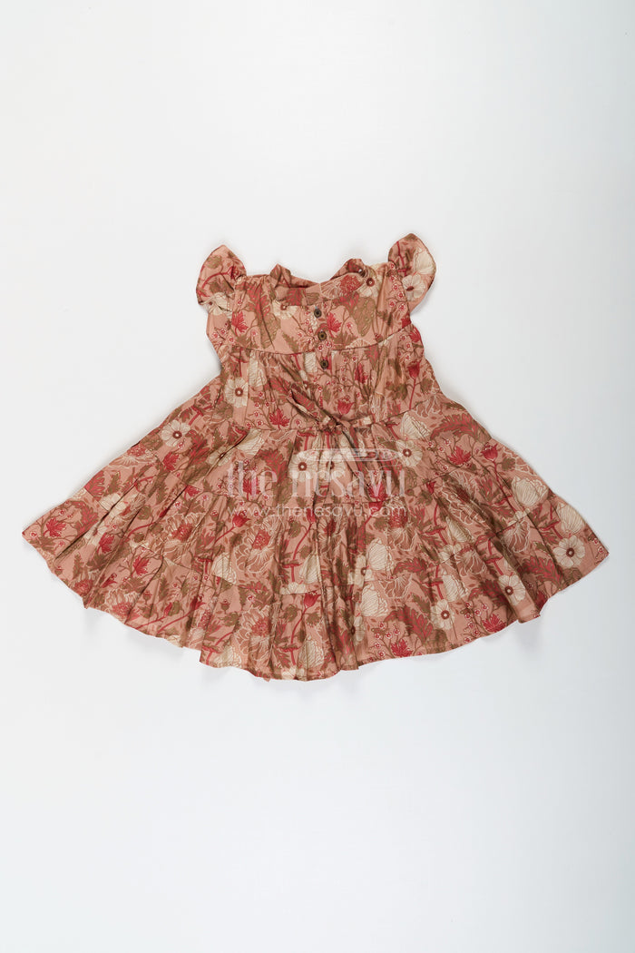 The Nesavu Girls Cotton Frock Modal Silk Frocks for Kids in Floral Printed Blend with Frill Sleeves and Soft Flared Layers Nesavu Nesavu Modal Silk Frocks Kids Floral Digital Print Ruffle Sleeves Breathable Modal Silk Blend