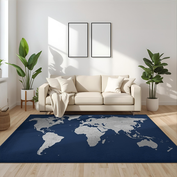 Modern Blue Globe Area Rug