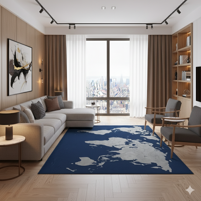 Modern Blue Globe Area Rug
