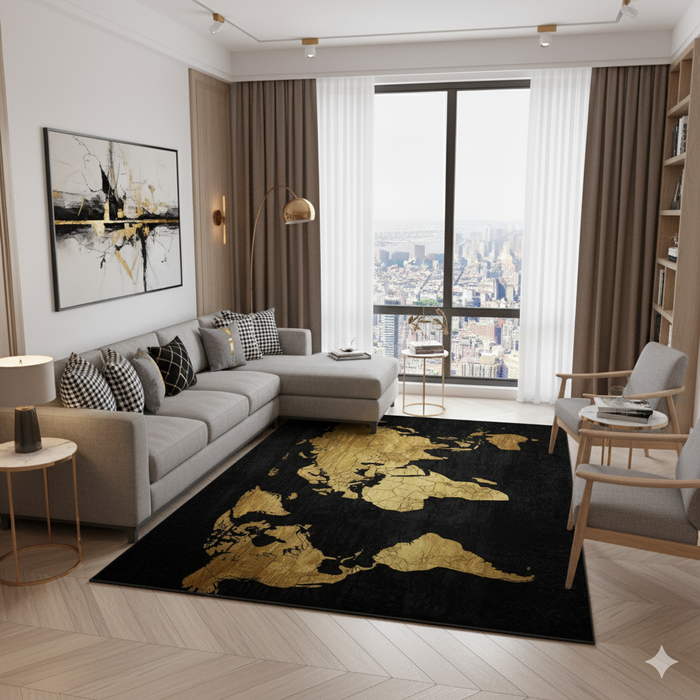 Modern Metallic Map Area Rug