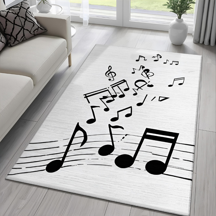 Monochrome Music Notes Area Rug