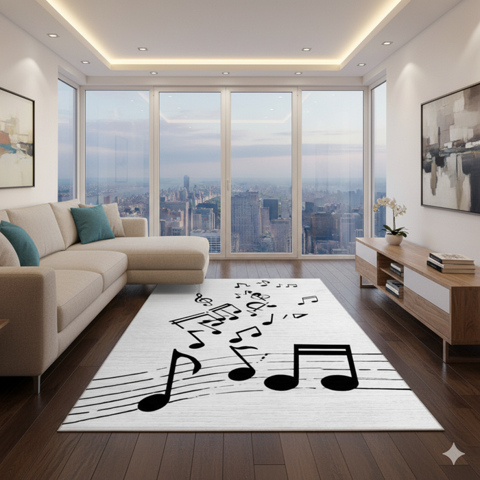 Monochrome Music Notes Area Rug
