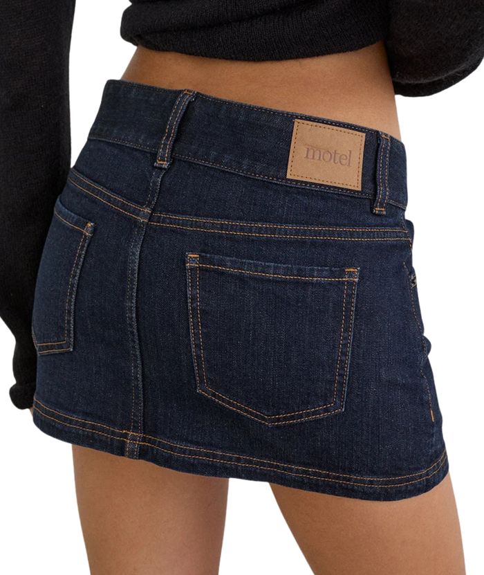 Motel Rocks Juniors Denim Mini Skirt Indigo Womens Denim Motel Rocks