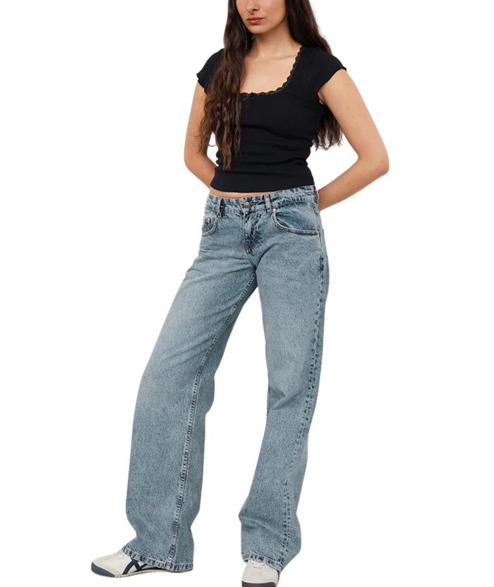 Motel Rocks Juniors Low Rise Parallel Jeans Vintage Blue Wash Womens Denim Motel Rocks