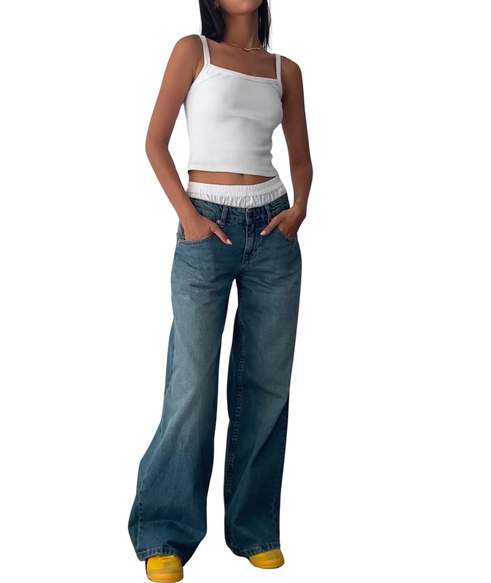 Motel Rocks Juniors Roomy Extra Wide Low Rise Jeans Vintage Blue Green Womens Denim Motel Rocks Denim Juniors/Women 24/32