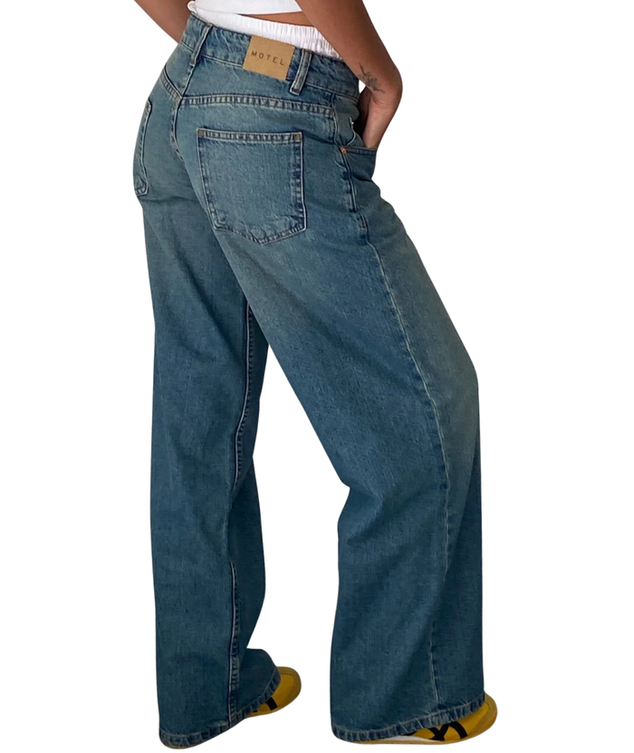 Motel Rocks Juniors Roomy Extra Wide Low Rise Jeans Vintage Blue Green Womens Denim Motel Rocks