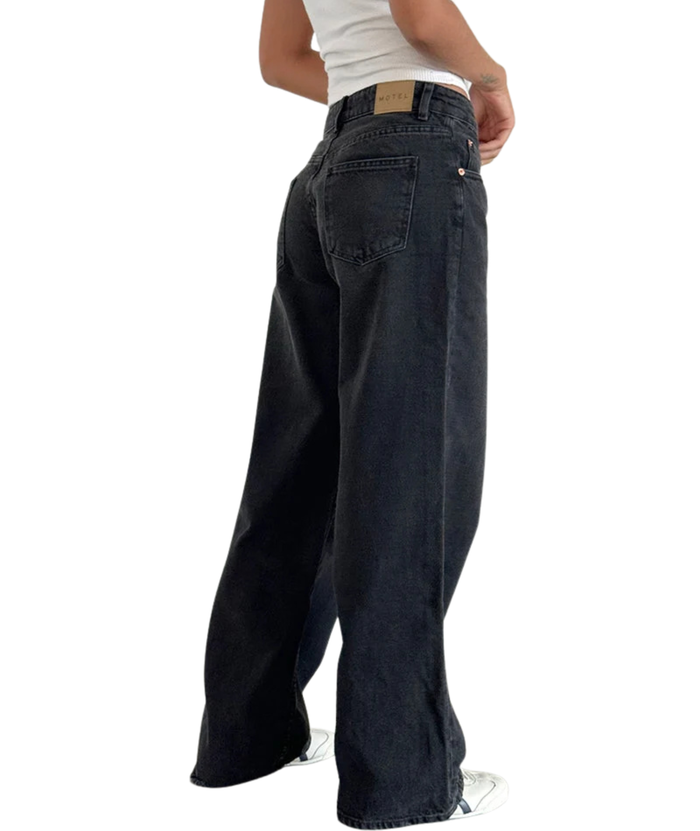 Motel Rocks Juniors Roomy Extra Wide Low Rise Jeans Washed Black Womens Denim Motel Rocks