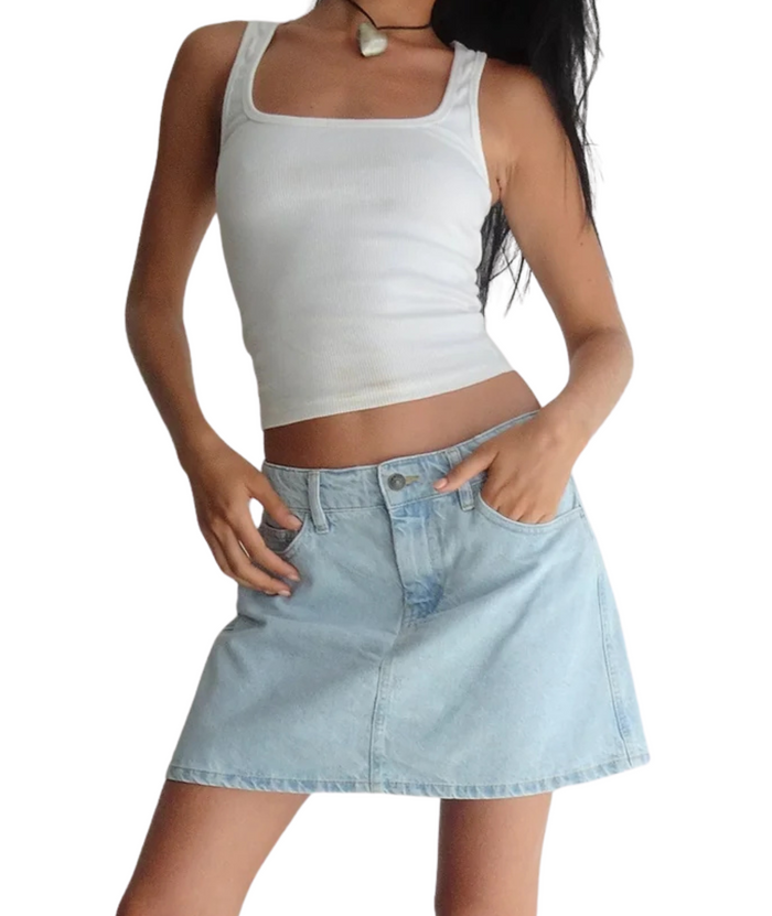 Motel Rocks Women Mini A-Line Skirt Blue Bleach Distressed/seasonal womens Motel Rocks Denim Juniors/Women XS
