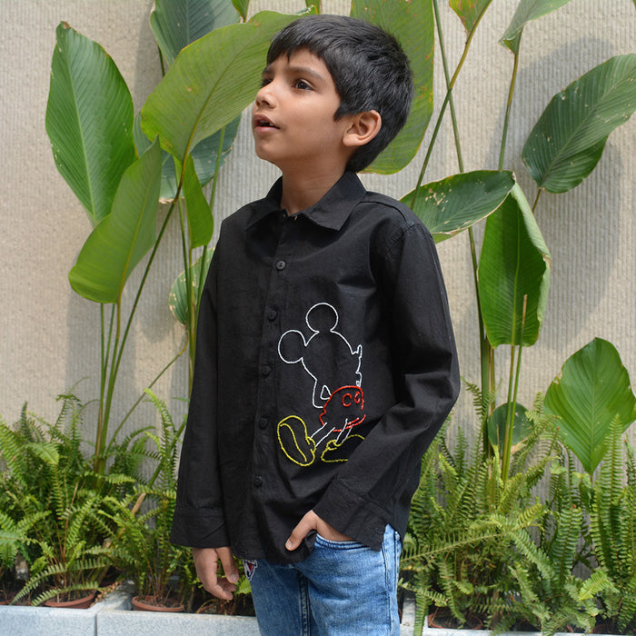 Mouse Embellished Shirt - Black (1-14 Years)