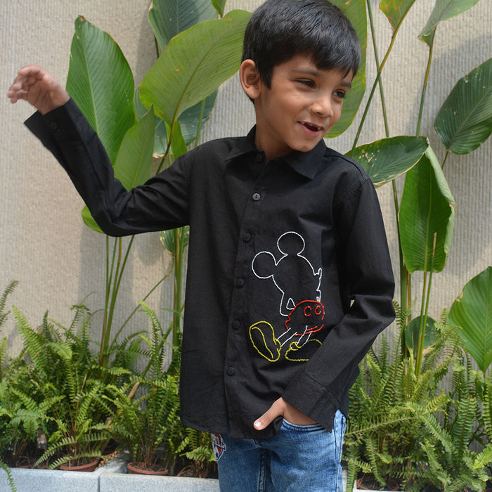 Mouse Embellished Shirt - Black (1-14 Years)