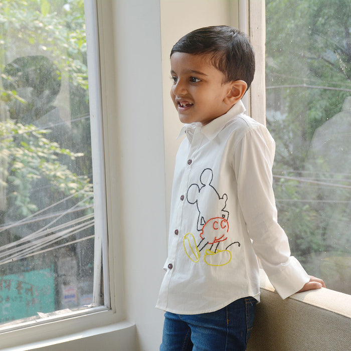 Mouse Embellished Shirt - White (1-14 Years)
