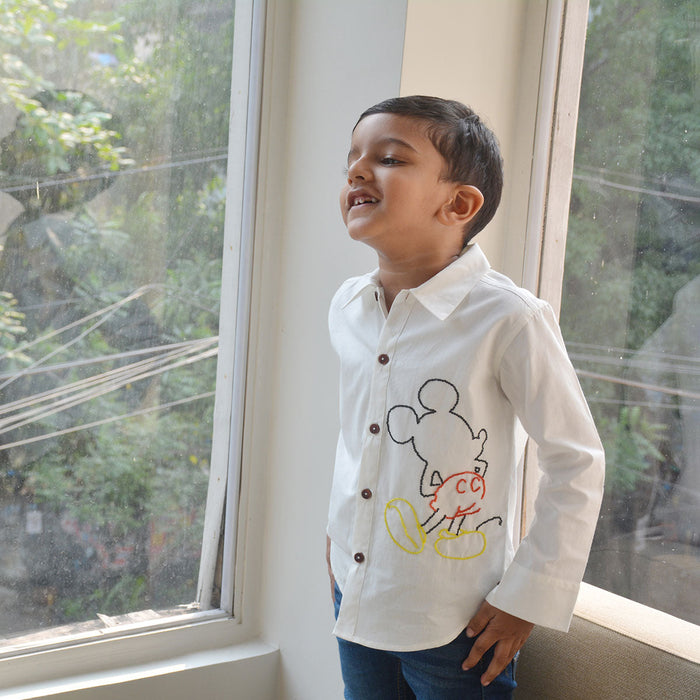Mouse Embellished Shirt - White (1-14 Years)