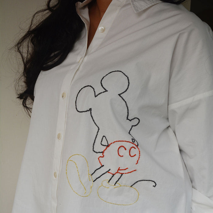 Mouse Embellished Women Shirt - White (Adults)