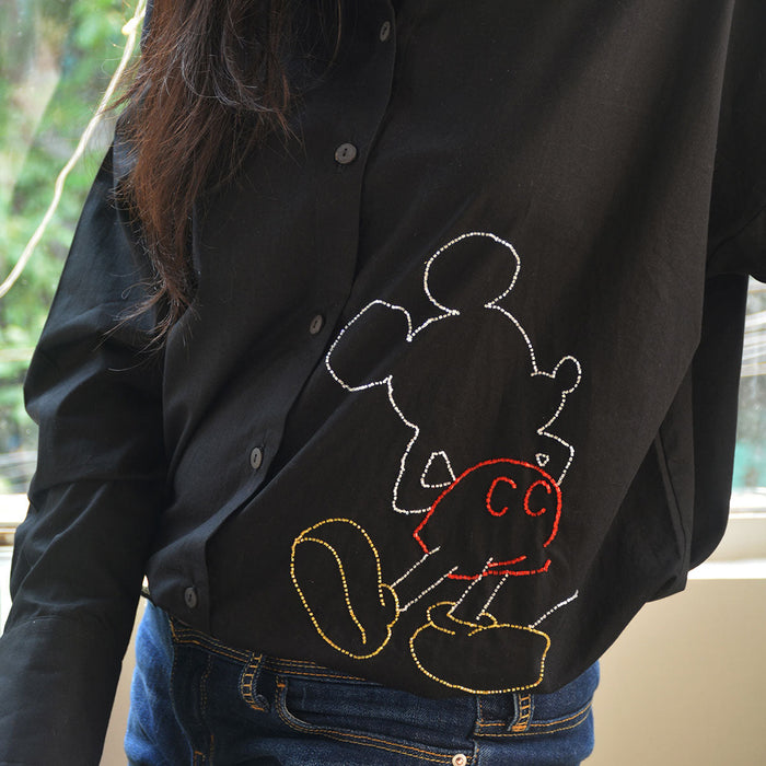 Mouse Embellished Women's Shirt - Black/White (Adults)