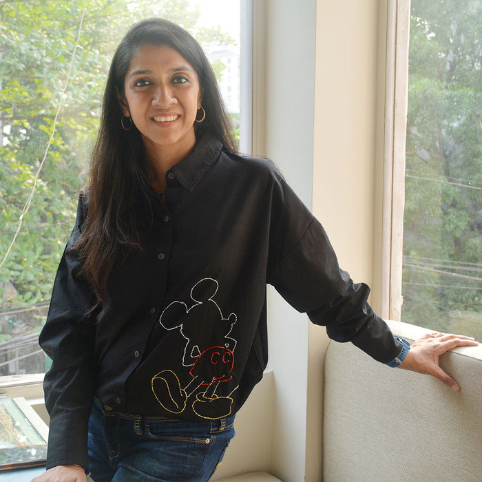 Mouse Embellished Women's Shirt - Black/White (Adults)